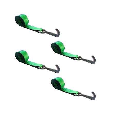 Tie 4 Safe 2" x 10' Lasso Strap w/ Mini J Hook for Towing Wrecker Trailer Tie Down Green, 4PK TWS65-5210-J-GR-4